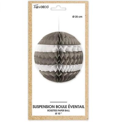 Decoration de salle avec suspension boule eventail grise et blanche