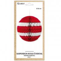 Decoration suspension boule eventail rouge et blanche
