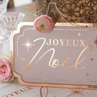Decoration suspension pancarte joyeux noel blanche et rose gold