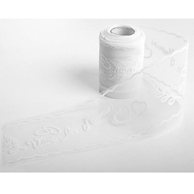 Decoration voiture mariage avec ruban tulle mariage vive les maries blanc