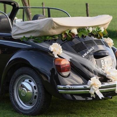Decoration voiture mariage ivoire elegant avec noeud automatique