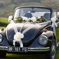 Decoration voiture mariage ivoire elegant avec noeud automatique