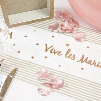Decoraton mariage vive les maries rose gold et blanc avec chemin de table
