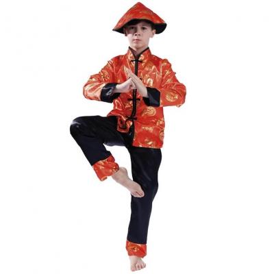 Deguisement costume garcon chinois rouge noir dore or 10 12ans