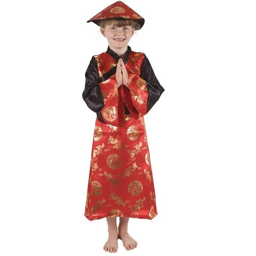 Costume enfant fille en chinoise noir, rouge et doré or REF/55014