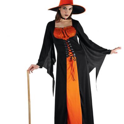 Deguisement femme sorciere orange et noir
