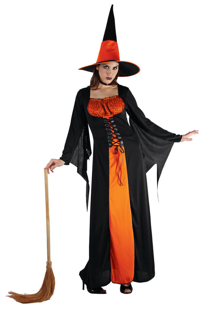 Deguisement femme sorciere orange et noir