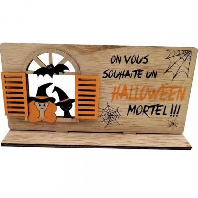 Dek0254 centre de table halloween en bois lieux hante sorcieres