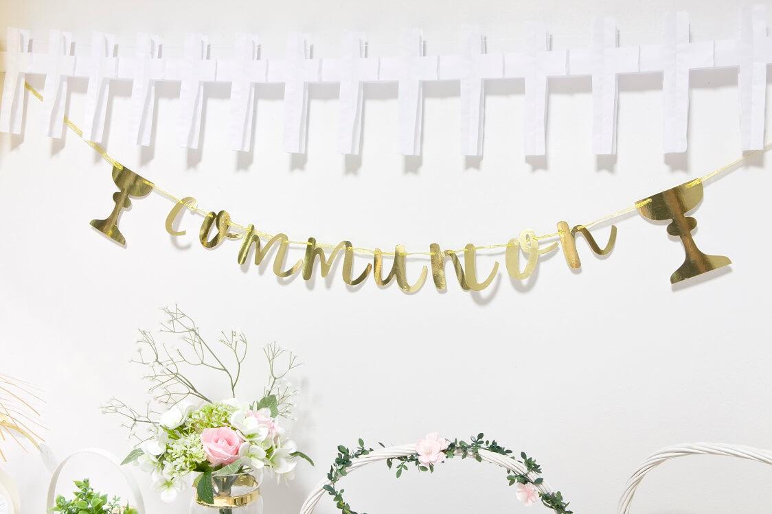 Dek0268 guirlande lettre communion calice dore or metallique