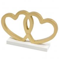 Dek0276 centre de table mariage st valentin coeur blanc et dore or en bois