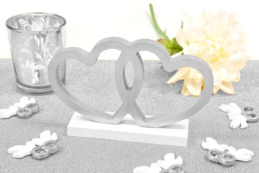 Dek0276 decoration de table mariage st valentin coeur blanc et argent en bois