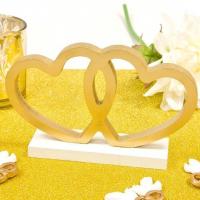 Dek0276 decoration de table mariage st valentin coeur blanc et dore or en bois