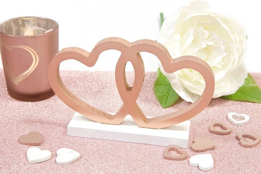 Dek0276 decoration de table mariage st valentin coeur blanc et rose gold en bois