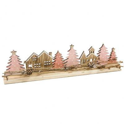 1 Kit décoration village de Noël en bois effet Champêtre en rose, naturel... REF/DEK0445