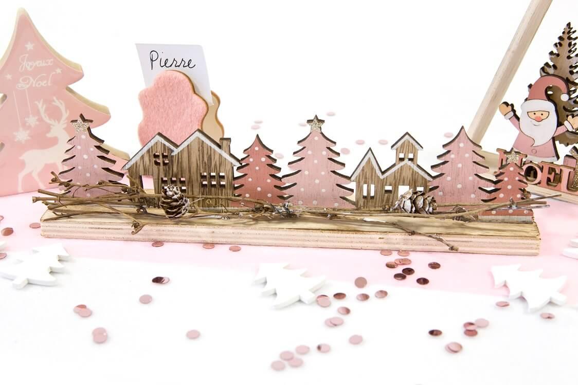 Dek0445 decoration village noel rose et naturel champetre