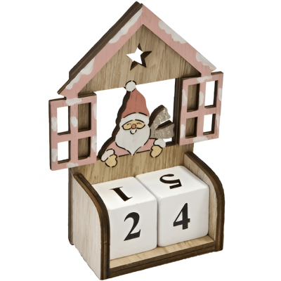 1 Calendrier de l'avent de la maison du père Noël en bois rose et naturel REF/DEK0476