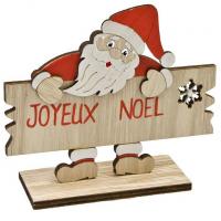 Dek0480 decoration pere noel bois accoude sur pancarte joyeux noel