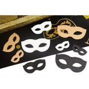 Décoration de table en bois blanc, noir et doré or métallisé avec masques (x9) REF/DEK0492 Fête nouvel an ou Carnaval