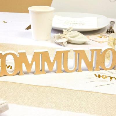 Dek0508 centre de table lettre bois communion blanc dore or