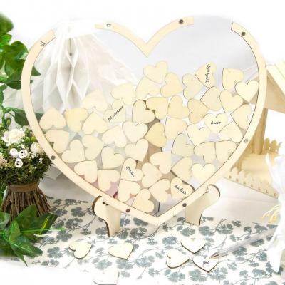 Grand coeur livre d'or mariage sur socle en bois avec 50 petits coeurs 35 cm (x1) REF/DEK0512