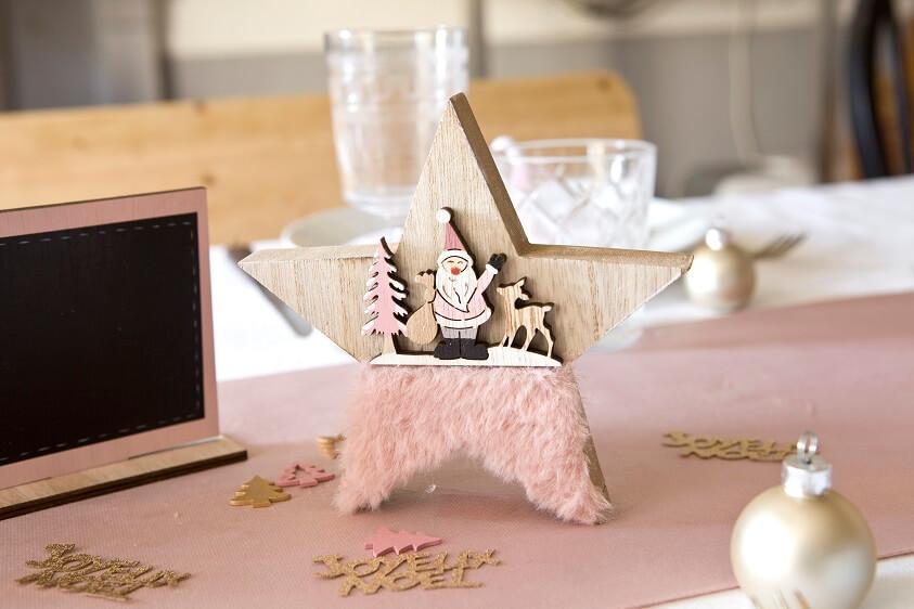 Dek0581 decoration etoile pere noel avec fourrure rose