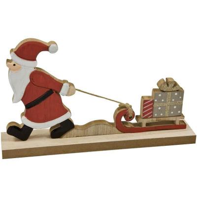 1 Kit de décoration père Noël en bois tirant sa luge avec les cadeaux REF/DEK0583