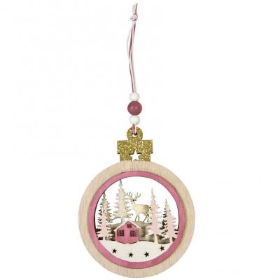 Dek0636 decoration sapin suspension rose village de noel