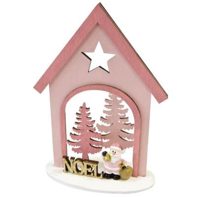 1 Maison du père Noël rose pour votre décoration de table 14cm REF/DEK0643
