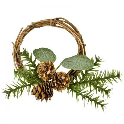 Dek0658 decoration couronne bois pomme de pin et eucalyptus