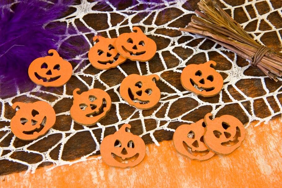 Dek0668 decoration halloween confettis bois citrouille orange