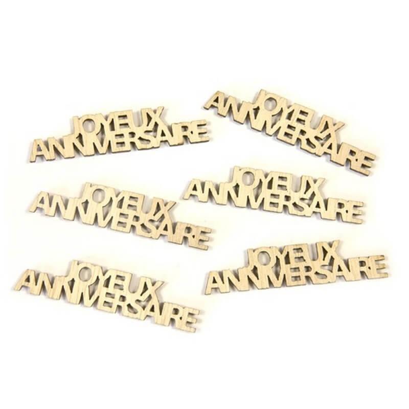 Dek0672 decoration de table a parsemer lettre joyeux anniversaire naturel bois