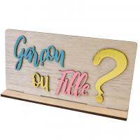 Dek0743 centre de table gender reveal baby shower garcon ou fille en bois