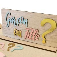 Dek0743 decoration centre de table gender reveal baby shower garcon ou fille en bois