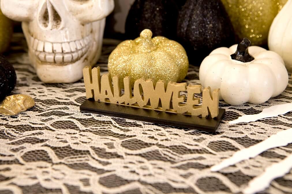 Dek0766 decoration centre de table halloween noir et dore or