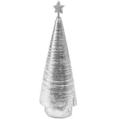 Décoration de table Noël avec 1 sapin conique striée étoile argentée métallisée 16cm REF/DEK0812