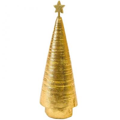 Décoration de table Noël avec 1 sapin conique striée étoile dorée or métallisée 16cm REF/DEK0812
