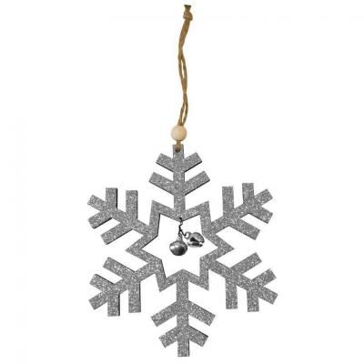 1 Suspension flocon de neige argent pailleté en bois pour décoration Noël REF/DEK0856