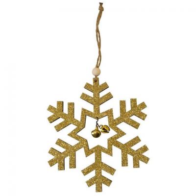 1 Suspension flocon de neige doré or pailleté en bois pour décoration Noël REF/DEK0856