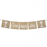 Dek0959 guirlande communion en toile efffet jute blanc et marron