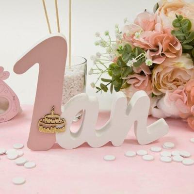 Dek1218 centre de table en bois anniversaire 1 an blanc et rose
