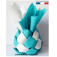 Distributeur ananas avec 30 pliages de serviette blanc et bleu turquoise