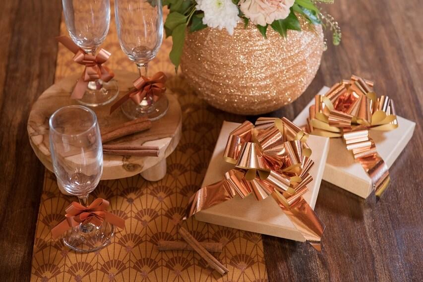 Emballage boite de noel noeud automatique rose gold en 30mm