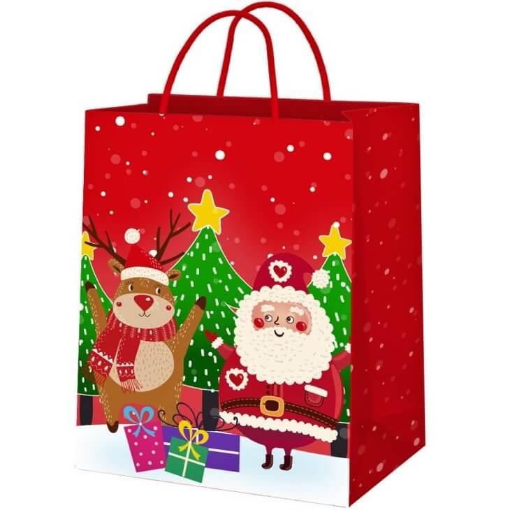 Sac cadeau Noël réutilisable sapin rouge