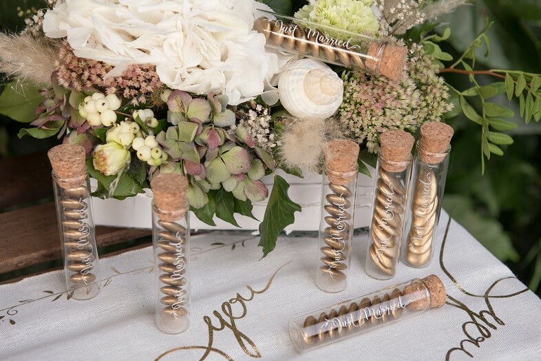 Eprouvette en verre just married mariage