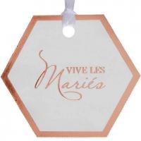 Etiquette a dragees mariage vive les maries blanc et rose gold