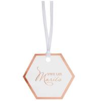 Etiquette a dragees mariage vive les maries rose gold et blanc