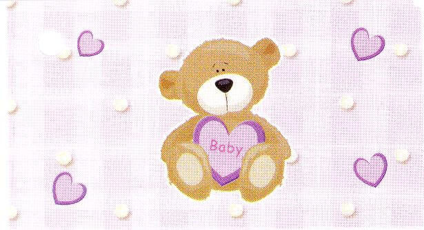Etiquette bapteme ourson coeurs fille