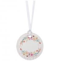 Etiquette ronde decoration fleur et ruban satin