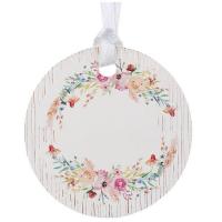 Etiquette ronde decoration florale et ruban satin