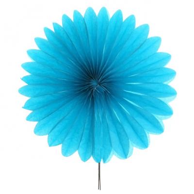 Eventail en papier bleu turquoise 40cm